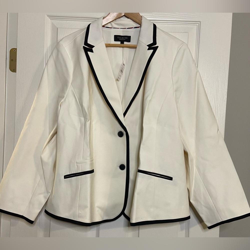 Talbots Aberdeen Pique Blazer Jacket Cotton Preppy Old Money Work Cream Sz 22WP